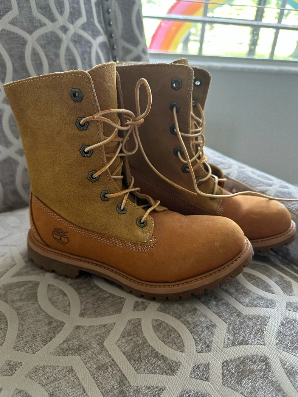 Timberland Two-Tone Wheat and Tan Suede Lace-Up Boots